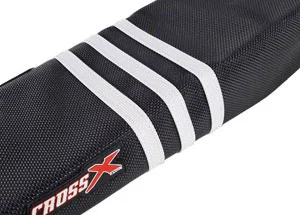 Azonnal elérhető Housse de selle KTM SX SXF 2019-2020 EXC 2020 COLOR BLACK - STRIPES 3 WHITE(M523-3ADIDAS) CrossX