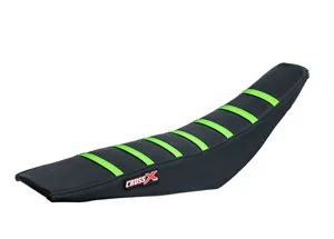 Vedd meg most Housse de selle KAWASAKI KXF 250 06-08 KXF 450 06-08 TOP BLACK- SIDE BLACK-STRIPES GREEN (M211-3BBG) CrossX