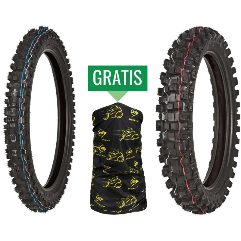 Akció [ Dunlop ] Set de pneus MX53 80/100-21 & 100/90-19, Incl. GRATIS Tour de Cou