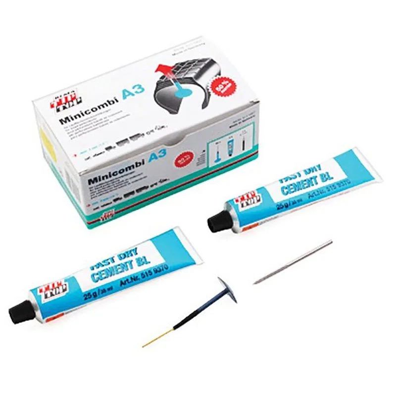 Kit Réparation Pneu Atelier - Champignon - 25 Minicombi A3 + 1 Fraise Ø3mm + 2 Tubes de Colle 25g Prémium