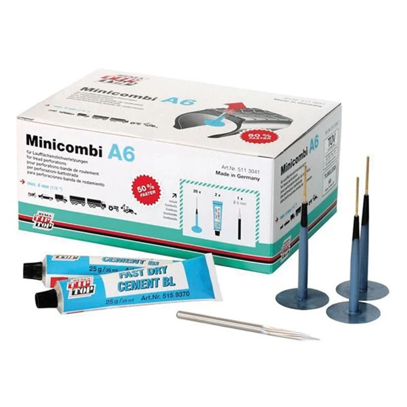 Vedd meg online Kit Réparation Pneu Atelier - Champignon - 20 Minicombi A6 + 1 Fraise Ø6mm + 2 Tubes de Colle 25g