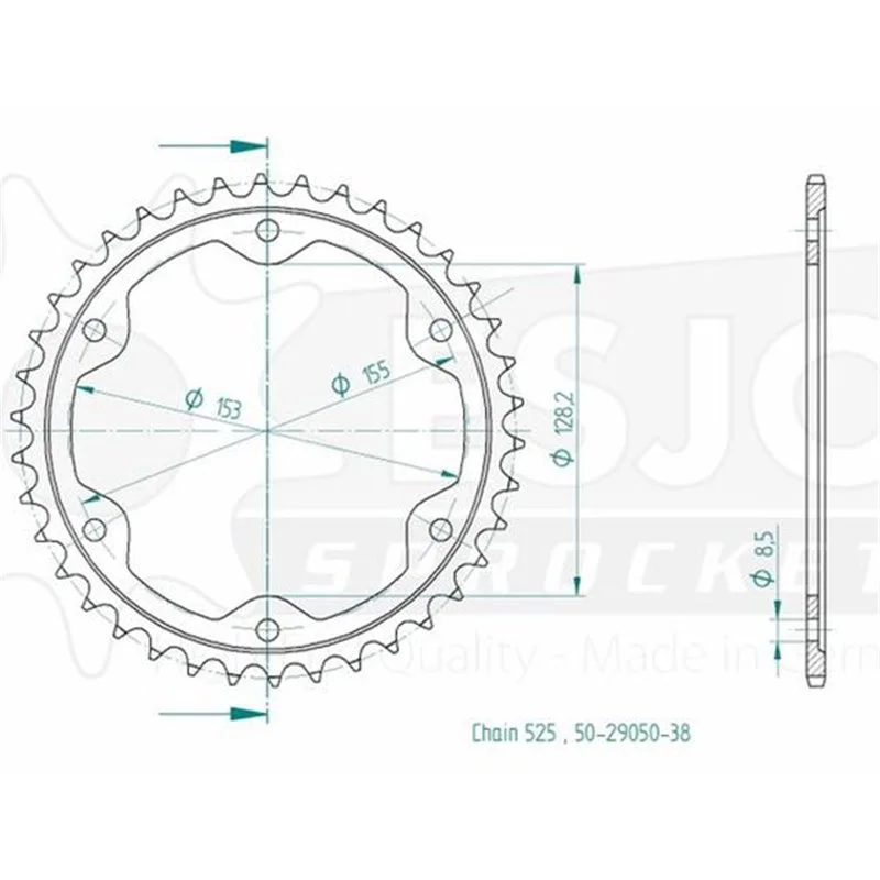 Couronne Acier KTM - 525 - 38 Dents - Made in Germany Kedvezményes ár