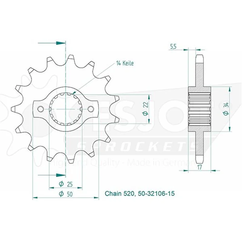 Pignon Ducati - 520 - 15 Dents - Made in Germany Azonnal elérhető