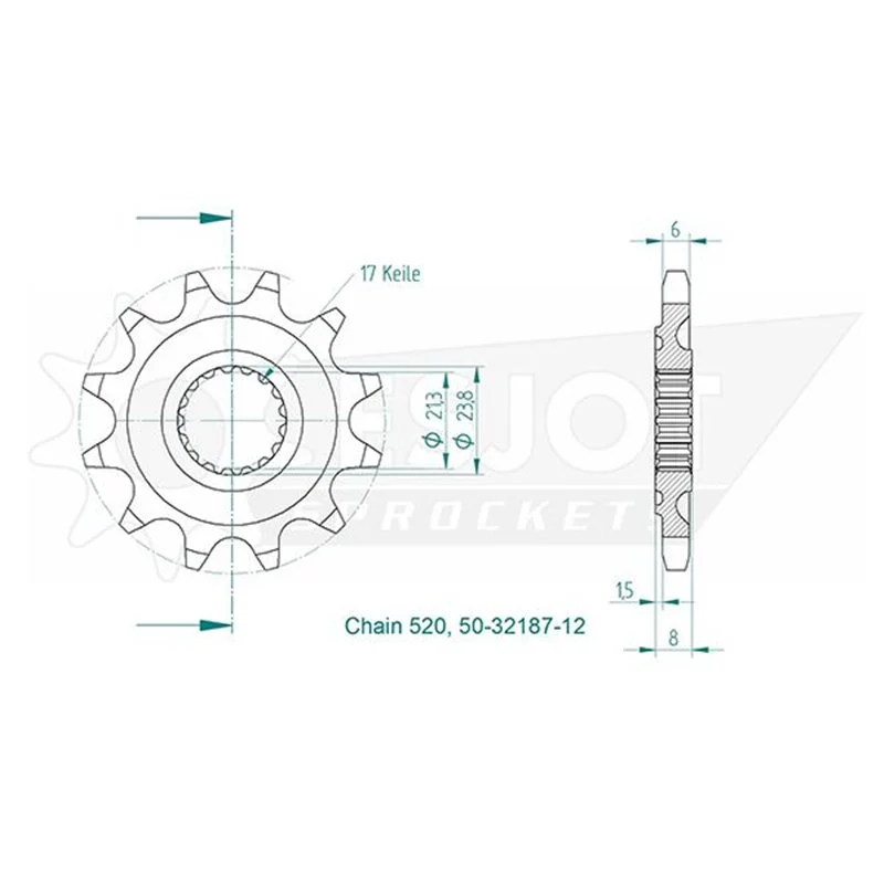 Pignon TT - 520 - 13 Dents - Made in Germany Ne maradj le