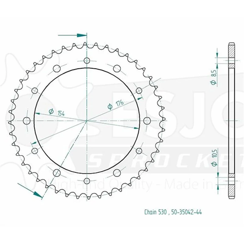 Olcsó Couronne Acier Honda - 530 - 44 Dents - Similaire JTR343 - Made in Germany