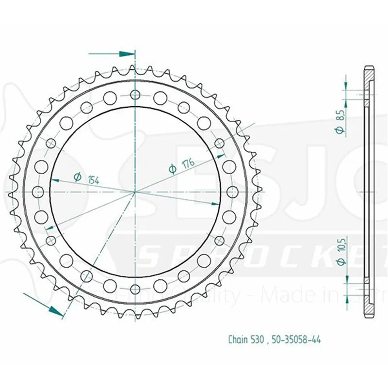 Árengedmény Couronne Acier Honda - 530 - 44 Dents - Made in Germany