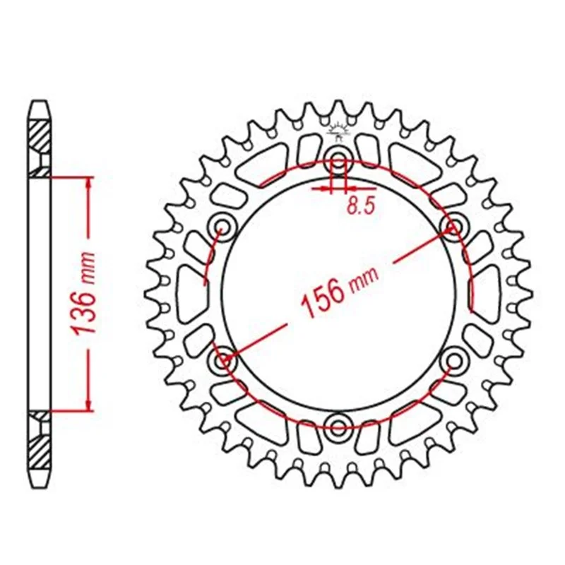 Prémium Couronne Alu TT Gas Gas Rouge - 520 - 48 Dents - Made in Germany
