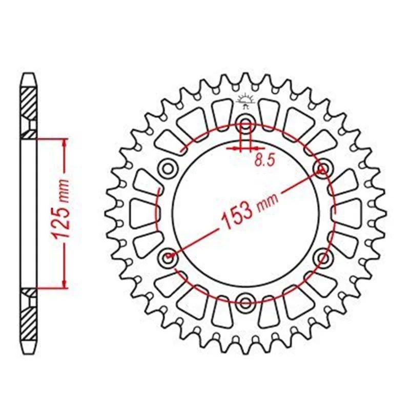 Couronne Alu TT Honda Rouge - 520 - 50 Dents - Similaire JTA210 - Made in Germany Trous Fraisés Árcsökkenés